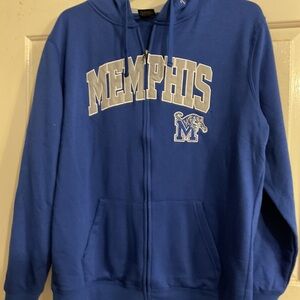 MENS COLOSSEUM ROYAL MEMPHIS TIGERS ARCH & LOGO 3.0 FULL ZIP HOODIE XL 52”C29”L